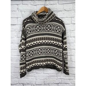 Lauren Active Ralph Lauren Women Fair Isle Cowl Neck Sweater Gray XS Cozy Nordic